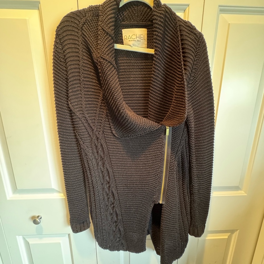 RACHEL Rachel Roy Dark Brown Shawl Collar Zip Cardigan